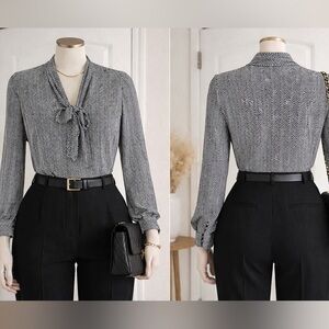 🌟 BRAND NEW WITH TAGS! Ann Taylor Chevron Tie-Neck Blouse- Flattering!